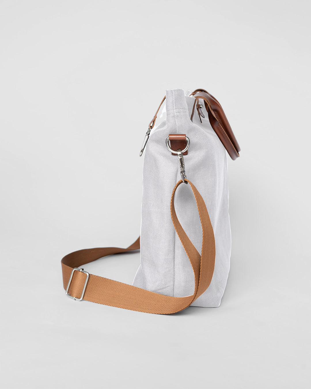 Versatile Leather Detailed Linen Canvas Tote Bag - Off white