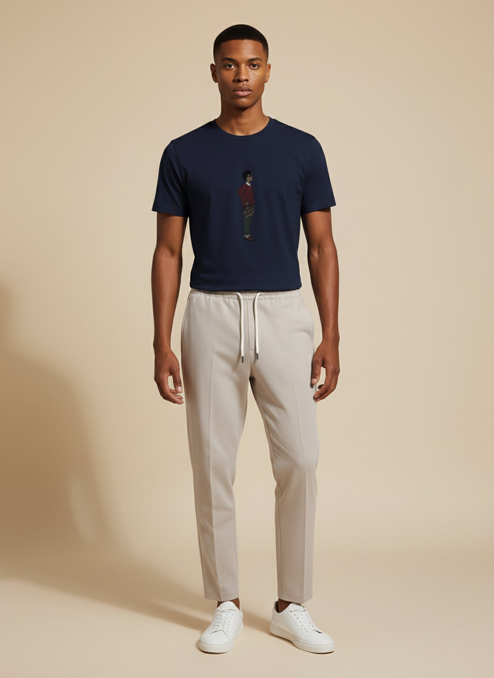 Bare Brown Navy Blue Slim Fit Crew Neck T-Shirt