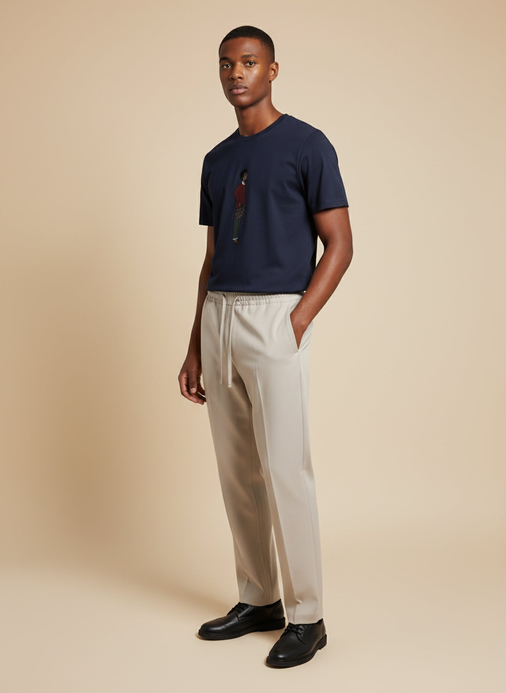 Bare Brown Navy Blue Slim Fit Crew Neck T-Shirt