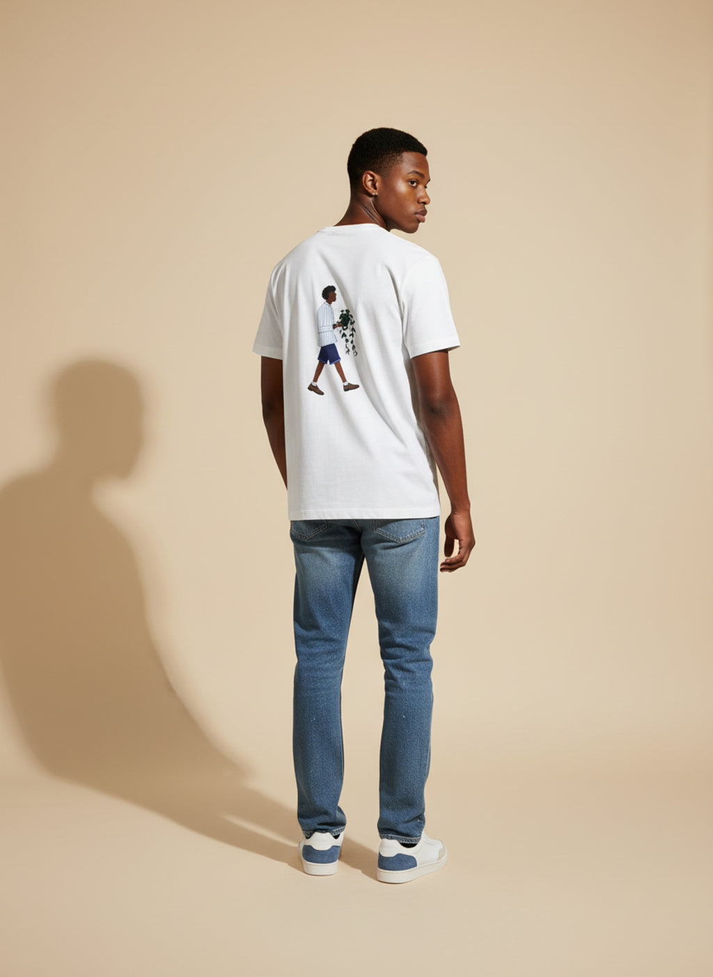 Bare Brown White Slim Fit Crew Neck T-Shirt