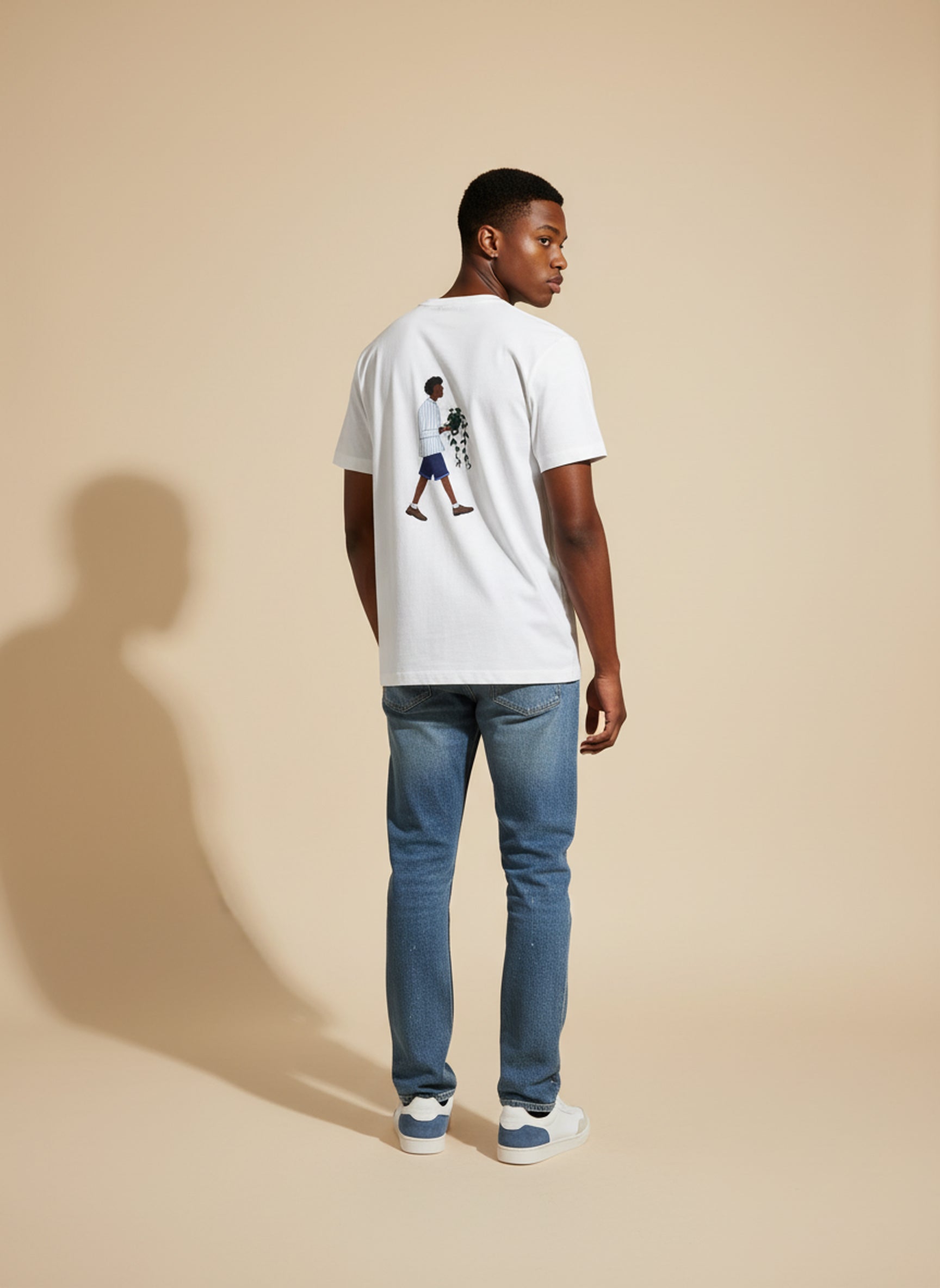 Bare Brown White Slim Fit Crew Neck T-Shirt