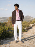 Bare Brown Button Down Collar Cotton Linen Shirt, Slim Fit with Full Sleeve- Light pink