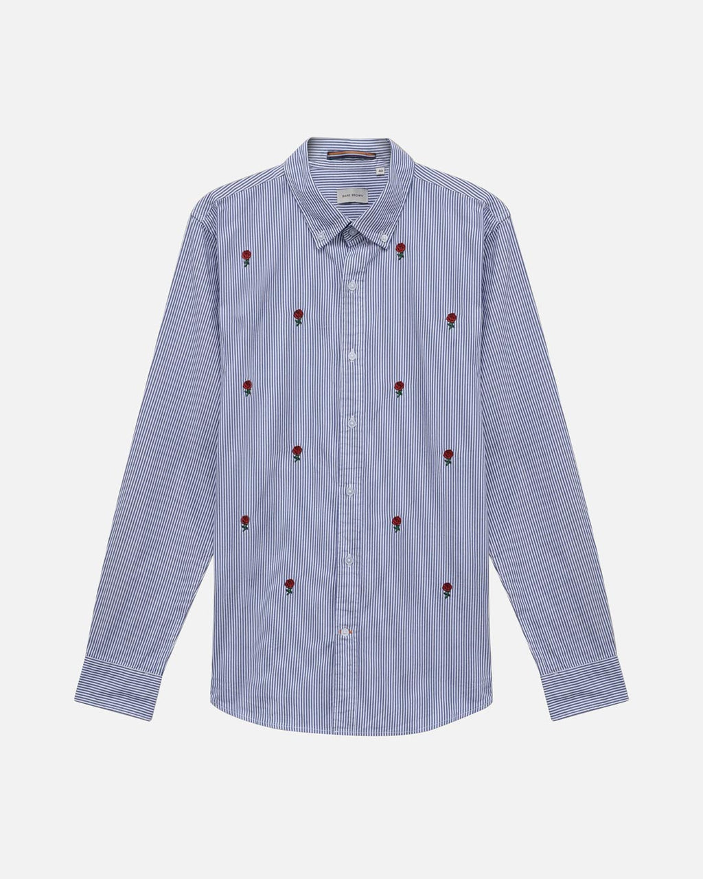 Bare Brown Striped Cotton Shirt with flower embroidery - Light Blue