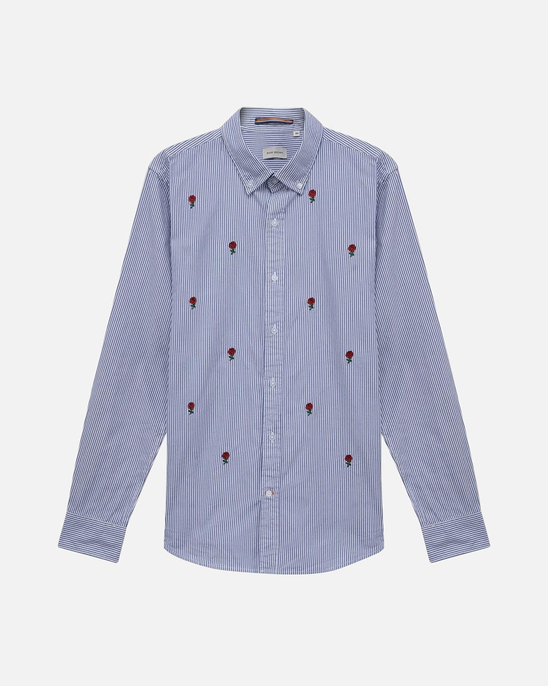 Bare Brown Striped Cotton Shirt with flower embroidery - Light Blue