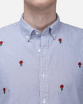 Bare Brown Striped Cotton Shirt with flower embroidery - Light Blue