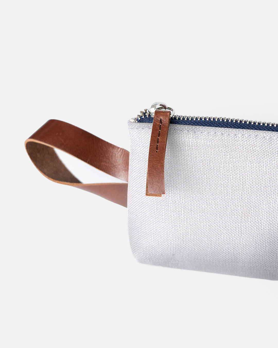 Linen Canvas Pouch with Genuine leather trim - Off white