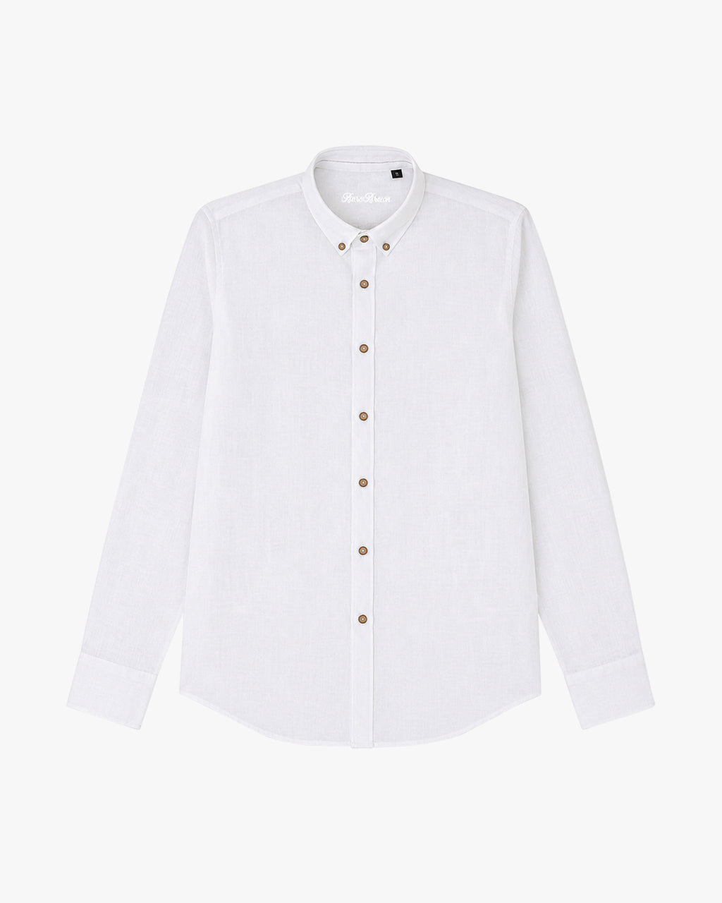Bare Brown Button Down Collar Linen Shirt, Slim Fit with Full Sleeves- White