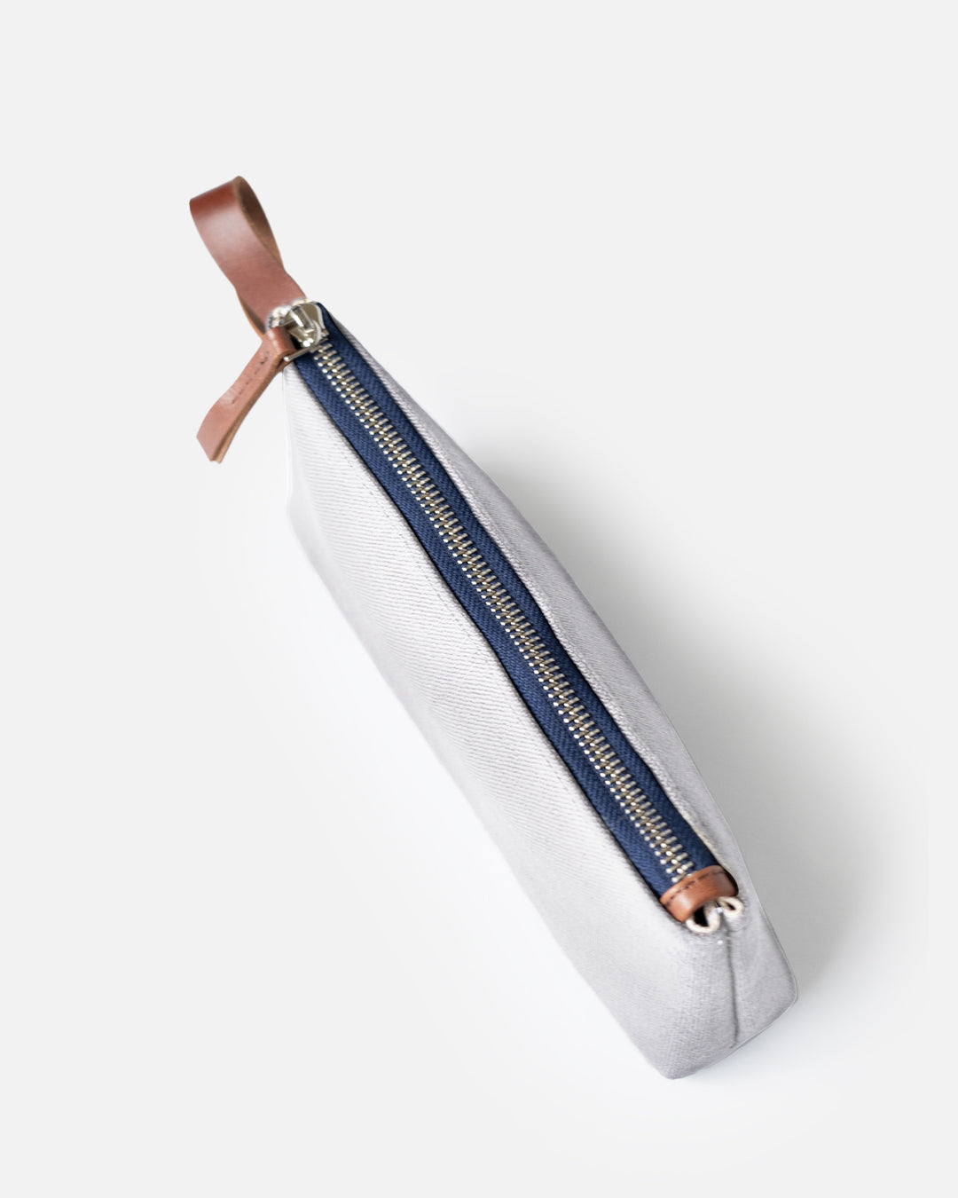 Linen Canvas Pouch with Genuine leather trim - Off white