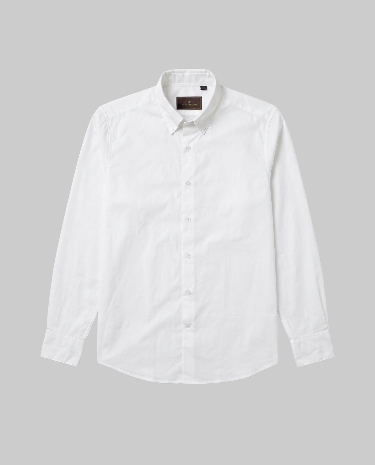 Bare Brown Button Down Collar Solid Poplin Shirt, Slim Fit with Full Sleeves - White